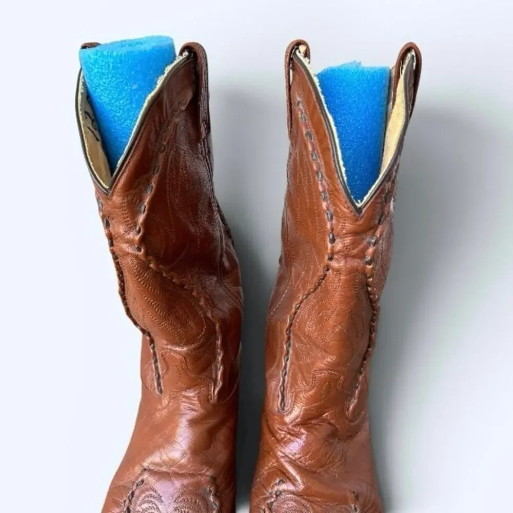 Vintage Western Cowboy Boots Men’s Size 12D Brown Leather Snip Toe Whip Stitched